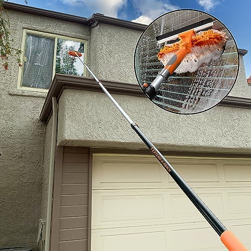 5-12 ft Window Washing Kit & Flexible Ceiling Fan Duster with Extension Pole (20+ Foot Reach) // Window Cleaning Tool & Window Washer Squeegee with Telescopic Extension Pole