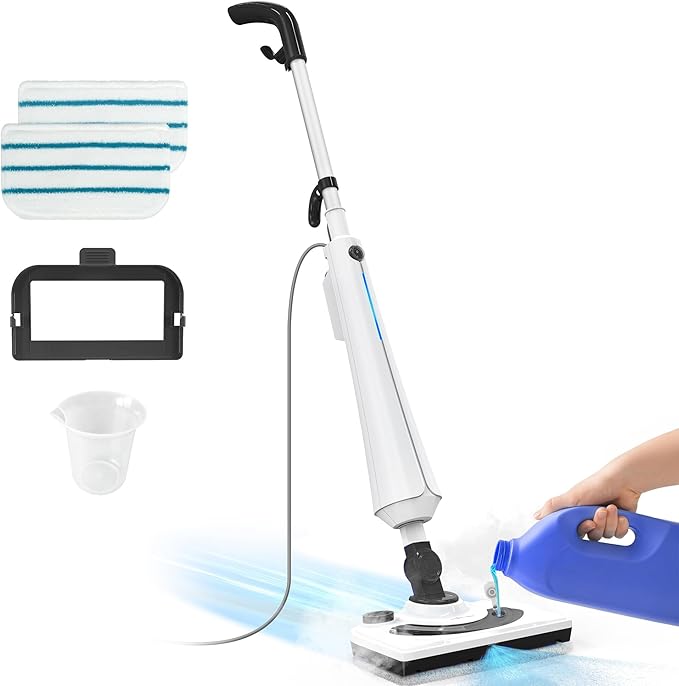 Steam Mops for Floor Cleaning, 1300W Floor Steamer with Detergent Chamber, 25S Heat Up, Lightweight Steamer for Cleaning with 2 Washable Pads, Safe for Tiles, Upholstery, Carpet, Hardwood
