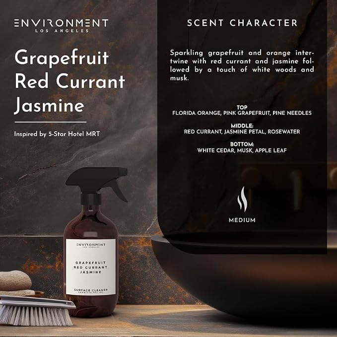 ENVIRONMENT Inspired by 5-Star Resort MRT Surface Cleaner, 16oz Luxury Surface Cleaner (Grapefruit | Red Currant | Jasmine) Home Essentials, Scented Cleaning Products, Vegan & Cruelty-Free