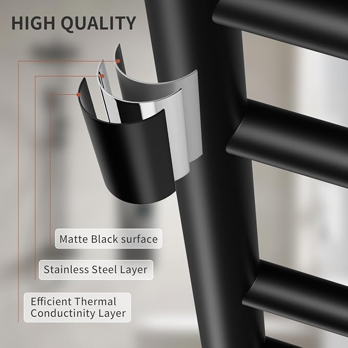 Wall Mounted Towel Warmer 8 Bars with Plug-in and Hardwired Options 3 Working Modes Black Stainless Steel 21” W 34” H