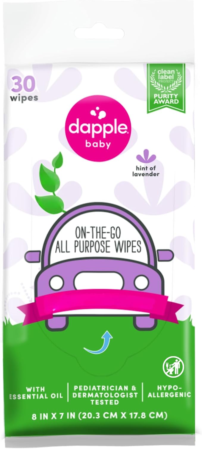 Dapple baby All Purpose Wipes, Hypoallergenic & Powered by Plants Cleaning Wipes, Hint of Lavender, 30 Count (Pack of 1)