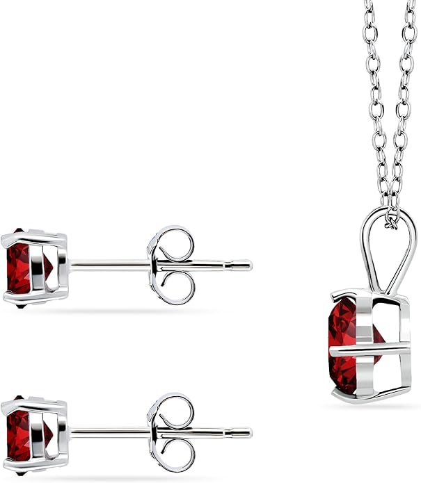 Jewelry Sets for Women, Necklace and Earring Sets for Women, Birthstone Jewelry, Genuine or Synthetic Gemstone, Round Solitaire, Pendant Necklace, Stud Earrings, Sterling Silver Jewelry or Gold Flash