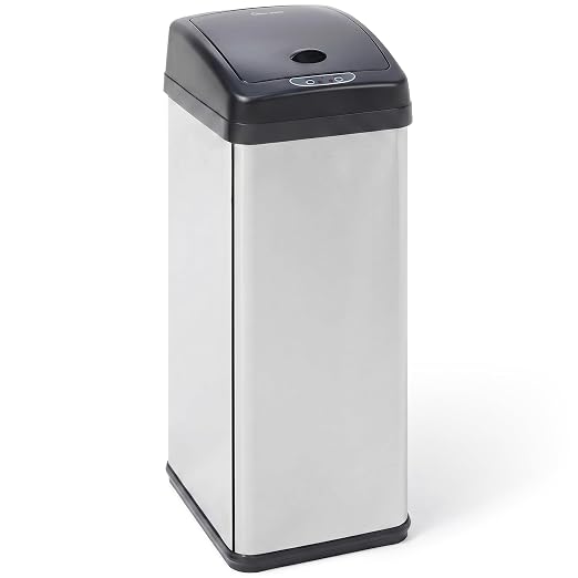 SIMPLI-Magic 12 Gallon / 45 Liter Square Kitchen Stainless Steel Sensor Trash Can, Touchless Automatic Kitchen Garbage Bin with Soft-Close Lid