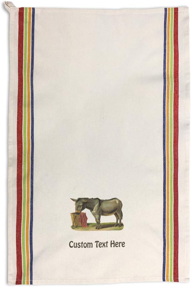 Custom Decor Kitchen Towels Donkey Pets Animals Vintage Look Vintage Cleaning Supplies Dish Towels Multi Stripe Personalized Text Here