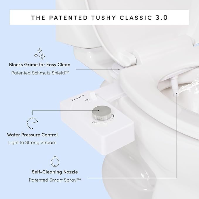TUSHY Classic 3.0 Bidet Toilet Seat Attachment - a Non-Electric Self Cleaning Water Sprayer with Adjustable Water Pressure Nozzle, Angle Control & Easy Home Installation (Bamboo Knob)