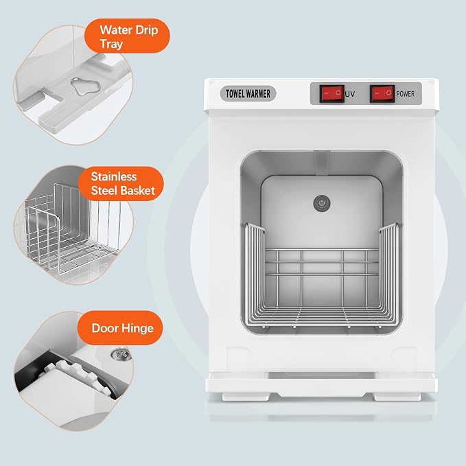 Hot Towel Warmer, 5L Towel Warmer Cabinet, Mini Towel Heating Machine with Stainless Steel Racks, Towel Heater for Spa, Salon, Beauty, Barber, Massage, Gym, Home (White)