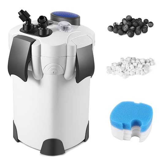 Flexzion Aquarium Canister Filter with 265GPH Flow Rate, Spray Bar, & 3-Stage Media Filtration for up to 75 Gallon Fish Tanks - Ultra-Quiet External Canister Filters for Aquarium