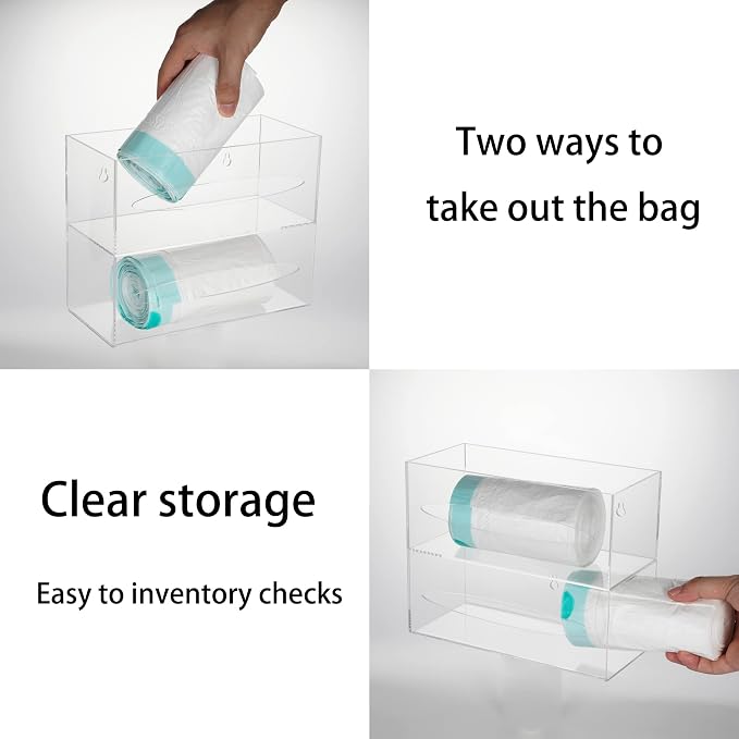 SEANADO Double Compartment Acrylic Kitchen Trash Bag Dispenser Holder