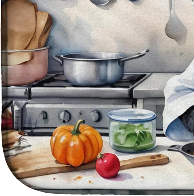 Caroline's Treasures DAC6312DDM Puli The Chef Dish Drying Mat Absorbent Dish Drying Mat Pad for Kitchen Counter Dish Drainer Mat for Countertop, 14 x 21", Multicolor