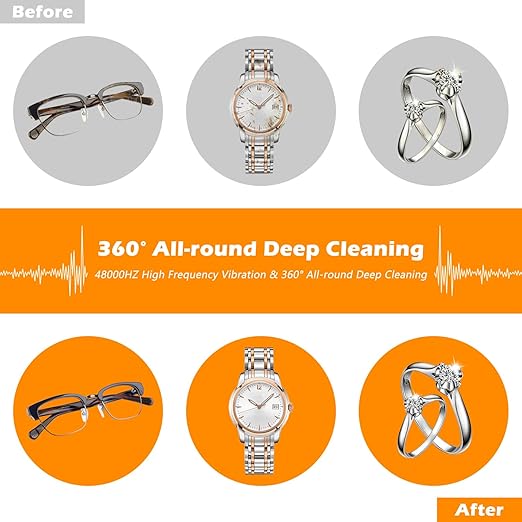 KECOOLKE Ultrasonic Jewelry Cleaning Machine, 750ml Sonic Cleaner with Digital Timer for Eyeglasses, Rings，Silver， Cleaner Solution for Gifts
