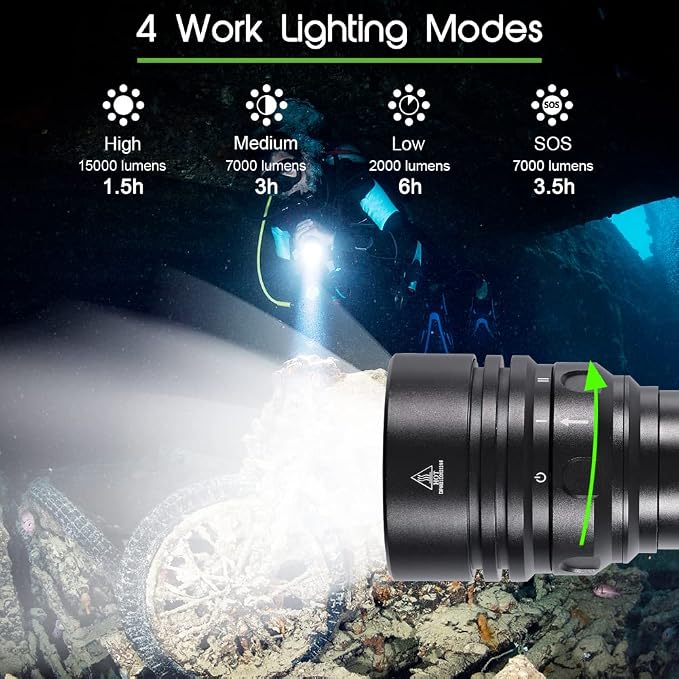 APLOS AP150 Dive Light – 15000 Lumens, Waterproof to 492ft, Powerful Scuba Diving Flashlight