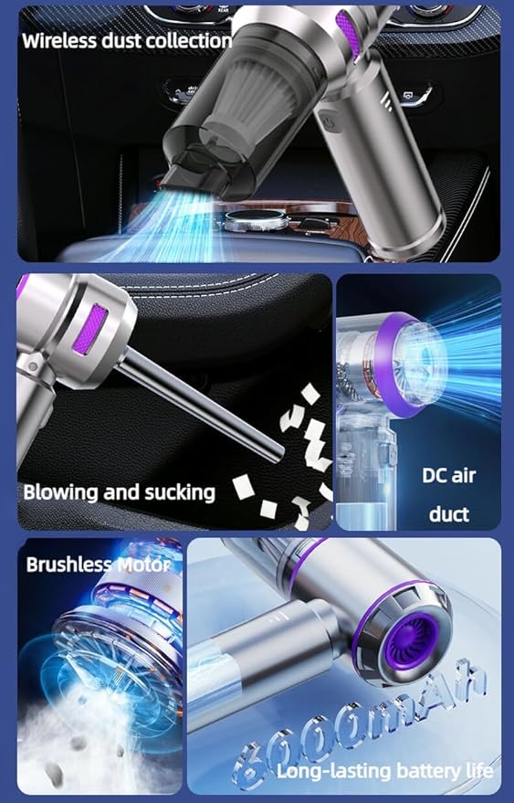 Handheld Car Vacuum Cleaner and Air Duster,18000pa Suction,120W High Power Mini Vacuum 4-in-1 Compressed Air Duster & Air Blower & Pump Hand Held Vacuum with Brushless Motor for Car,Home,Pet