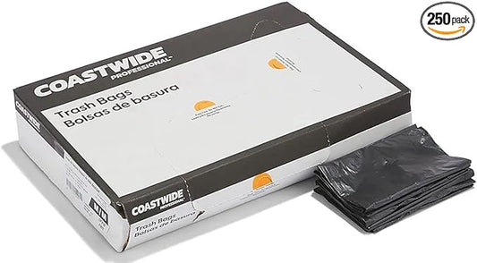 Coastwide Professional 20-30 Gallon Trash Bag, 30" x 36", Low Density, 0.45 mil, Black, 250 Bags/Box
