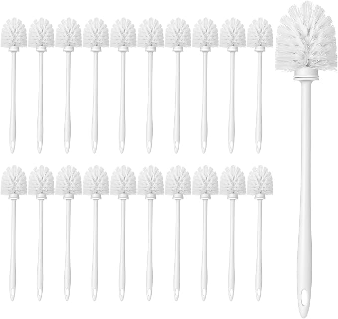20 Pcs Toilet Bowl Brush, 14.2 Inch Heavy Duty Commercial Toilet Brush with Plastic Handle - White Bathroom Cleaning Scrubber Brushes Bulk