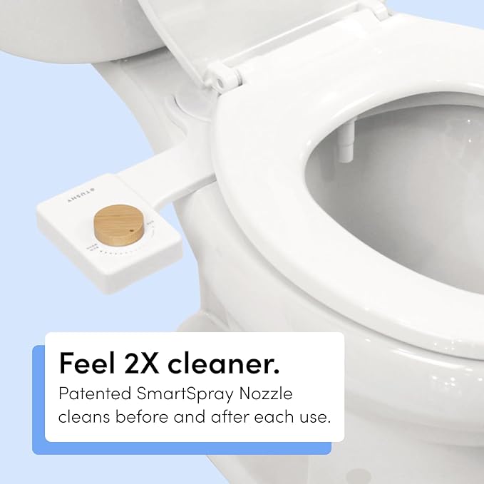 TUSHY Fresh Ultra-Slim Starter Bidet Attachment for Toilet | Non-Electric, Adjustable Water Pressure, Cool Water Rear Wash, Self-Cleaning | Fits Elongated & Round Toilets, Easy 10 Min Install, Bamboo