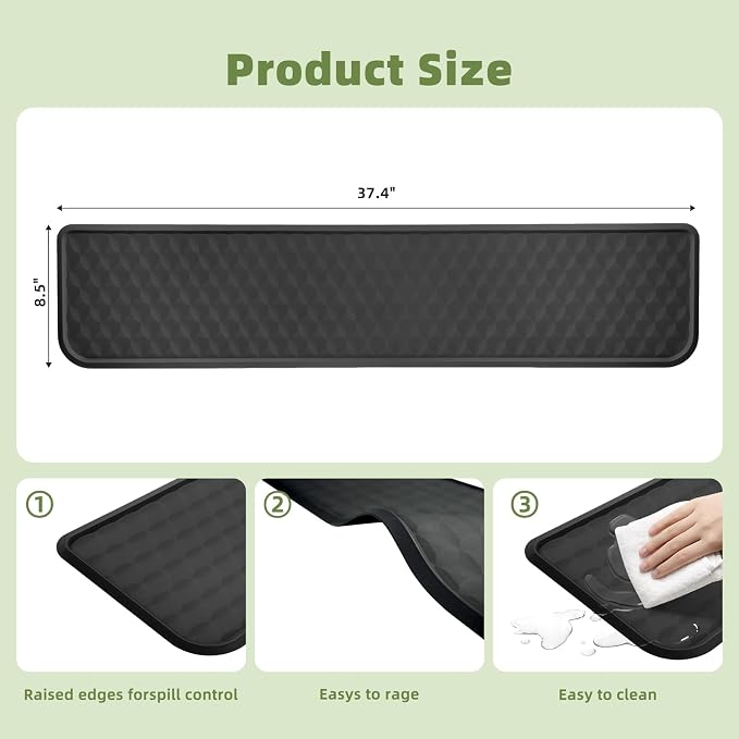 Refrigerator Spill Mat, 37.5 X 8.5 Fridge Mat Silicone Drip Tray Catcher for Washing Machine Refrigerator Spill Liner Floor Protector Anti-Slip