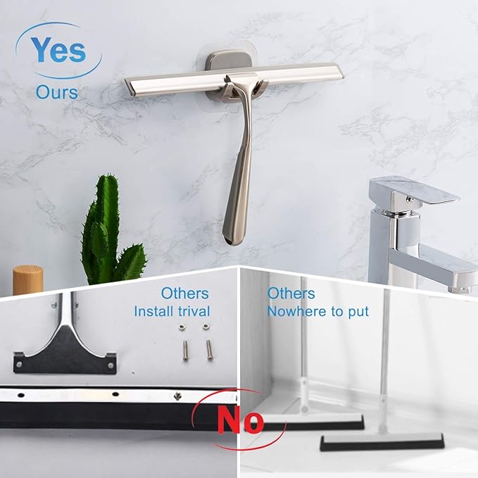 Shower Squeegee Squeegee for Shower Glass Door Bathroom Windows Kitchen Mirror and car Glass Most Practical 10 inch Durable Handle Silver