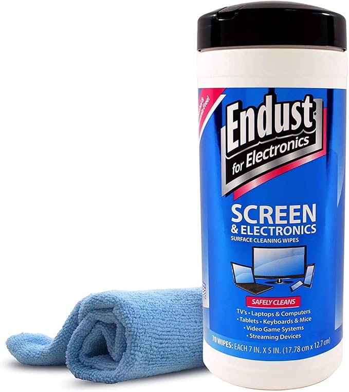 Endust For Electronics Screen & Surface Cleaning Wipes, For Tablet, E-Reader, Computer Monitor, Laptop, Phone, or TV; Pre-Moistened, Alcohol & Ammonia Free, 70 Wipes and A Microfiber Towel