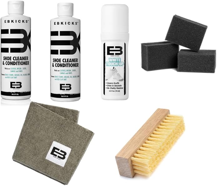 EBkicks Shoe Cleaner Kit with Bottle and Brush + 2 sponge & white touch up For For Suede, Leather, Whites, canvas and Nubuck