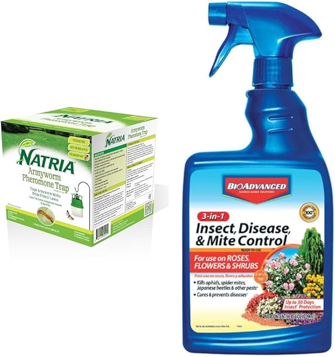 NATRIA Armyworm Pheromone Trap, Ready-to-Use, (1-Pack) with BioAdvanced 3-in-1 Insect, Disease and Mite Control, Ready-to-Use, 24 oz