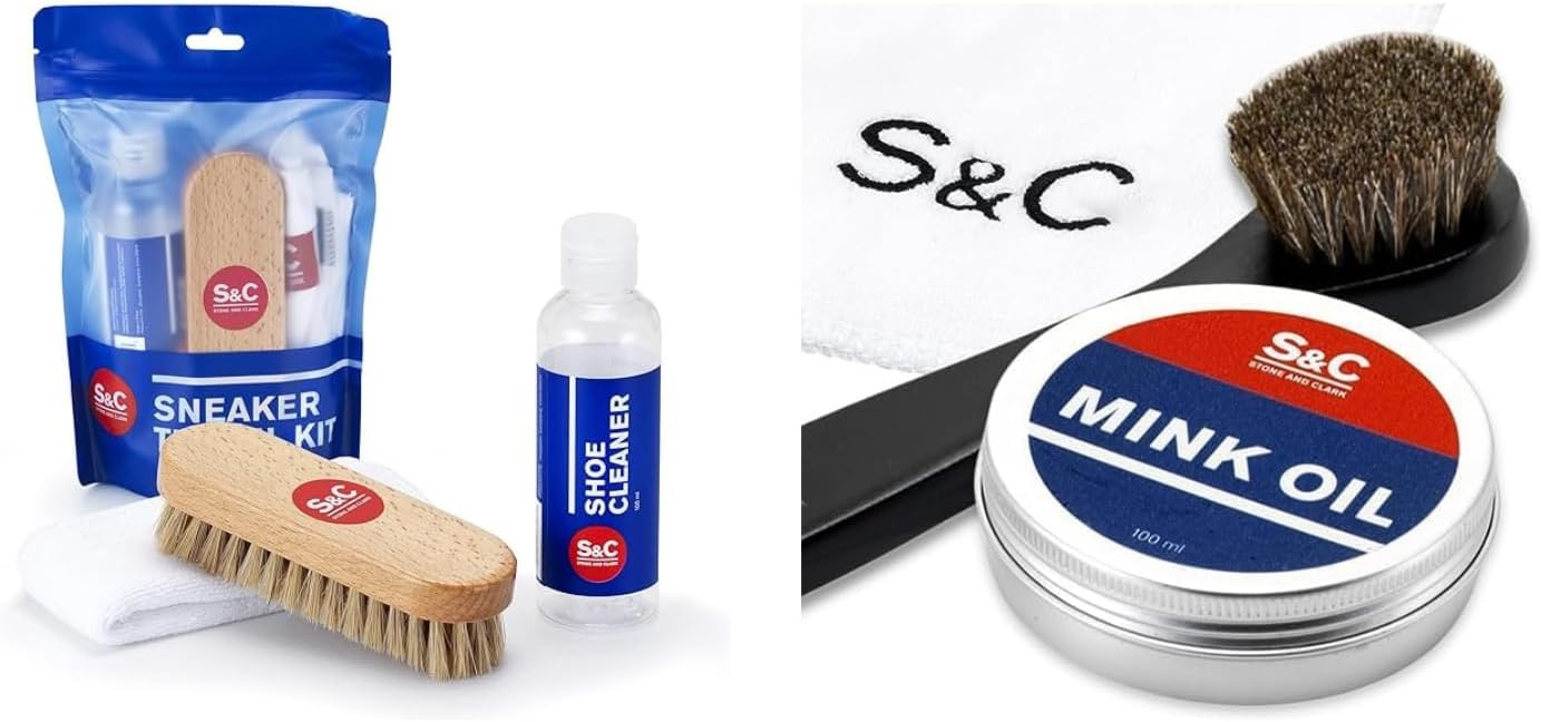 Stone and Clark Ultimate Shoe Care Kit for Sneakers and Leather Boots - Cleaning and Conditioning Combo.