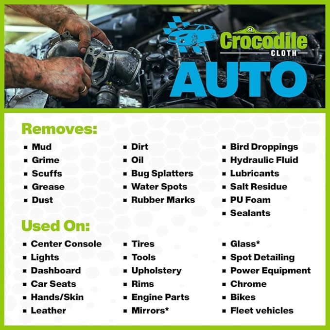 Crocodile Cloth Original & Auto Industrial Hand & Tool Cleaning Wipes 100 Count - Car Engine Degreaser, Body Detailing Tires Cloth Wipes 200 Giant Disposable Wipes