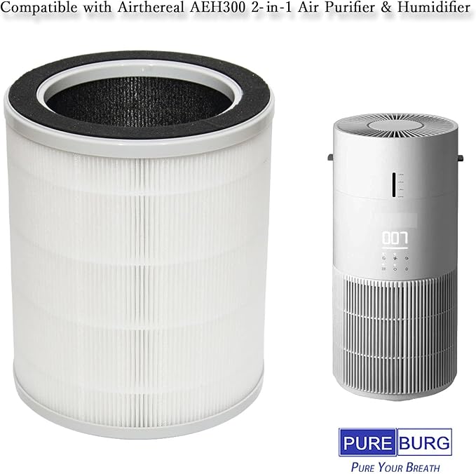 PUREBURG Replacement Filter Compatible with Airthereal AEH300 2-in-1 Air Purifier & Humidifier,2-Pack HEPA Activated Carbon 2-in-1 For Air Clean Dust VOCs Odor 3-Stage Filtration