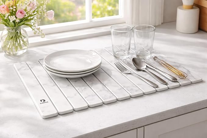 Large Stone Drying Mat 23" x 15" - Diatomaceous Earth Quick-Dry Counter & Bathroom Mat, Easy Storage, Multi-Use For Kitchen, Bathroom, Pets, Plants