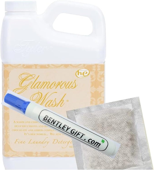 Tyler Candle Glam Wash Diva 64 Fl oz Laundry Detergent/with Glamorous Sachet Single Pouch Bonus Bentley Stain Remover Pen
