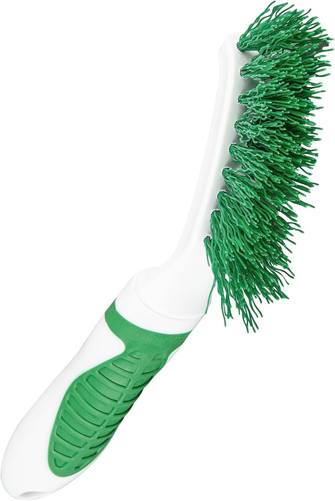 Restaurantware Grout Brush 100 Pack of 9 Tile Scrubbing Brush Stiff Bristle Ergonomic Handle Angled Head Narrow Design Green and White Plastic Cleaning Tool