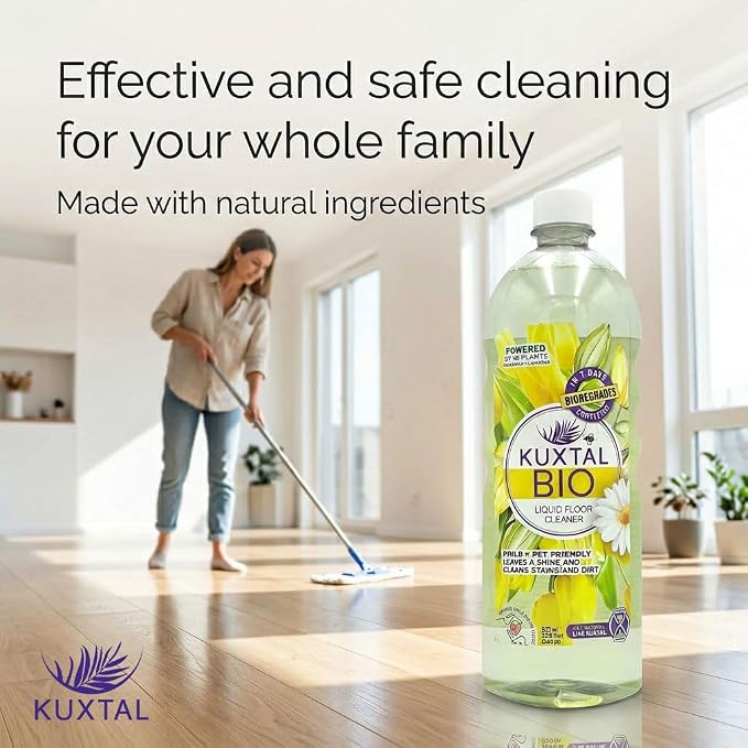 KUXTAL Natural Floor Cleaner, Pet Safe, Multi Surface Floor Cleaner, Biodegradable Formula with Natural Extracts, Floor Cleaner for Mopping Wood, Tile & Hard Floors, Floral Scent, 3 Pack, 27.7 fl oz.