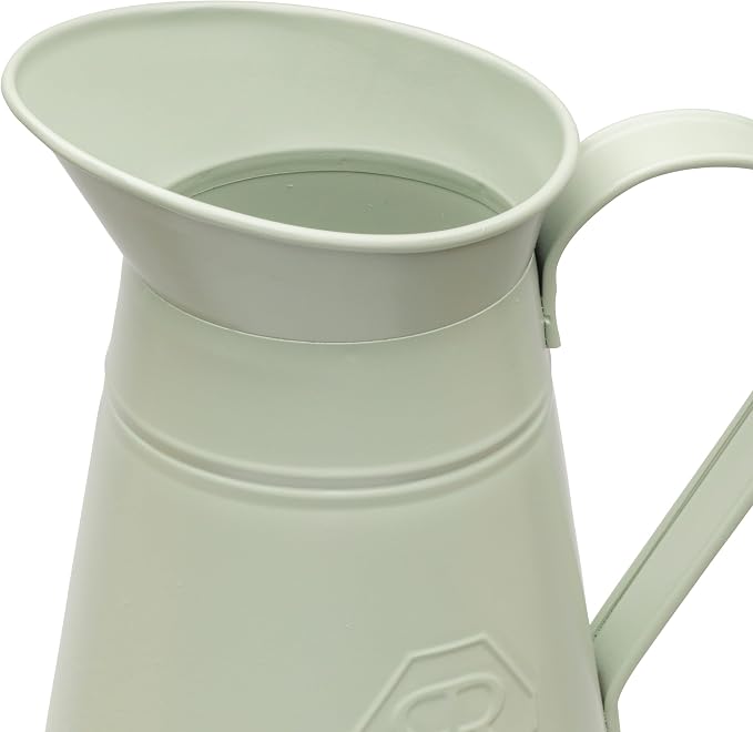 Redecker Green Coated Metal Pitcher, Vintage Design with Handle and Spout, Cleaning Bucket, Toilet Brush Holder, Water Pitcher, or Vase, Made in Germany