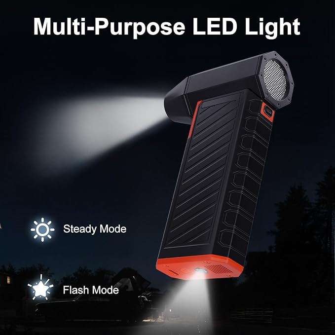 Compressed Air Duster with Rechargeable & Replaceable Battery, High-Speed Electric Air Duster, 3 Gear Adjustable Cordless Air Duster with LED Light for Computer, Keyboard, Outdoor, Home Cleaning