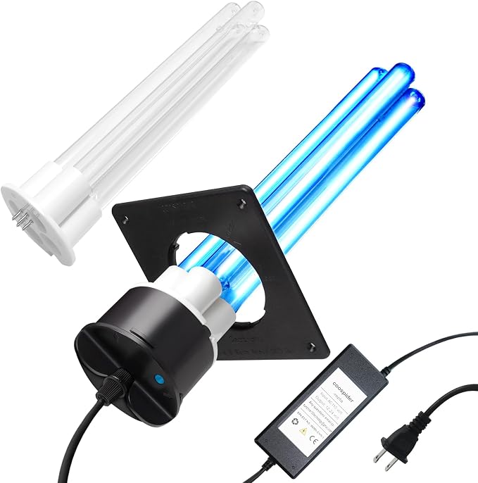 80W UV Light for HVAC Systems with 1 Spare Bulb, Ozone-Free Commercial/Whole House Duct UVC Lamp with Ceramic Base, Dual H-Tube 99.9% Efficiency with 253.7nm, for Hotel, Mall, School, Hospitals