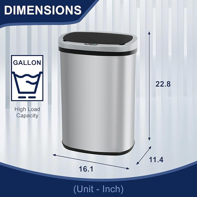 Furniture of America Verbena 13 Gallon Metal Household Trash Can Motion Sensor Lid for Kitchen, Silver