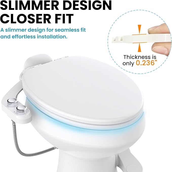 RV Bidet Toilet Seat Attachment, Support for SEAFLO, RV Bidet for Camper Toilet with Dual Nozzles, Self/Rear/Front Cleaning, Non-Electric, Adjustable Water Pressure, Fresh Water