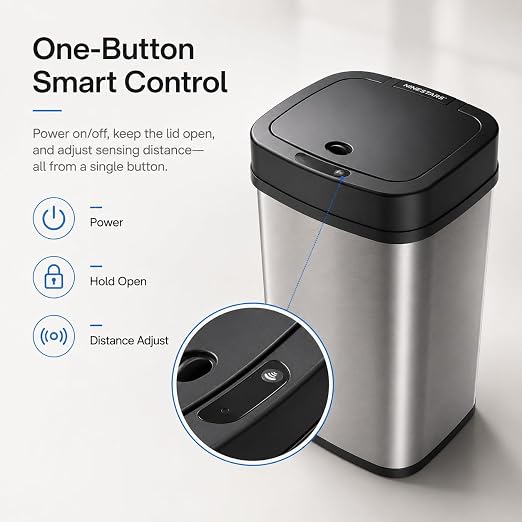 DZT-12-5 12L Stainless Steel Smart Waste Bin with Motion Sensor | Touchless Auto-Open Lid & Soft-Close for Bathroom, Kitchen & Office (Sliver)