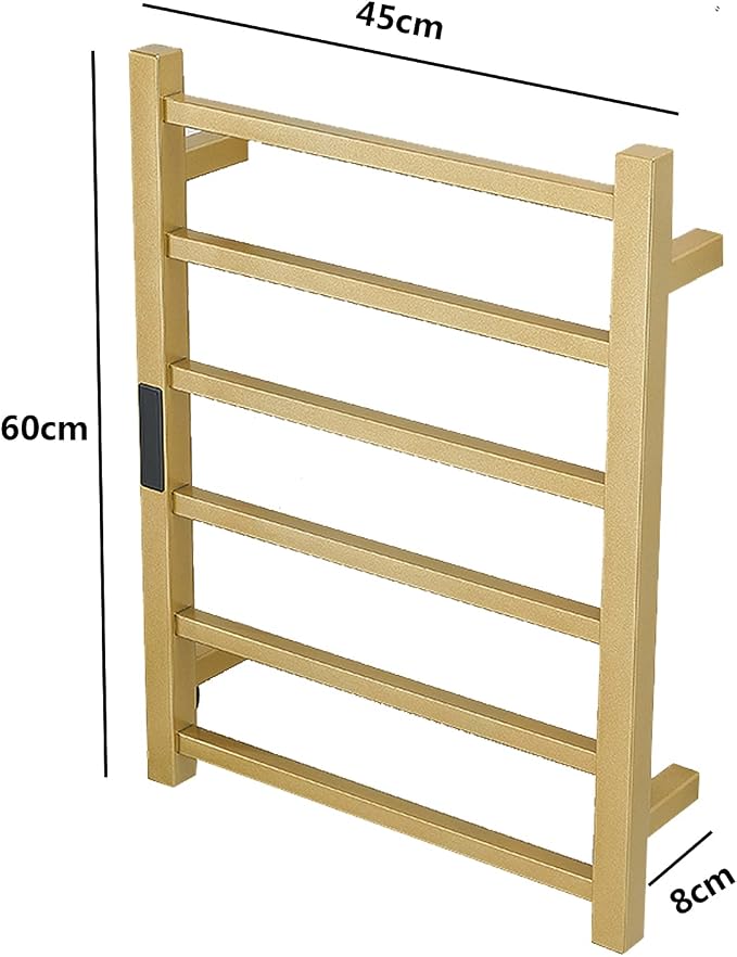 Electric Heated Towel Warmer Rack Gold Bathroom Accessories, With Timer Wall Mounted Rail, 6 Bars Stainless Steel Drying Racks Home Radiator, Hardwired