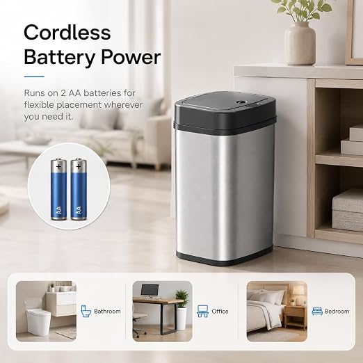 DZT-12-5 12L Stainless Steel Smart Waste Bin with Motion Sensor | Touchless Auto-Open Lid & Soft-Close for Bathroom, Kitchen & Office (Sliver)