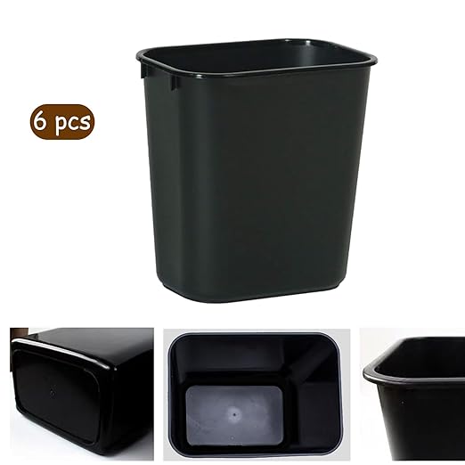 6 Pack Black Small Trash Can with 2 Roll Trash Bags 2 Gallons 8L Plastic Trash Bins Garbage Bin Container for Bedroom Office and Kitchen