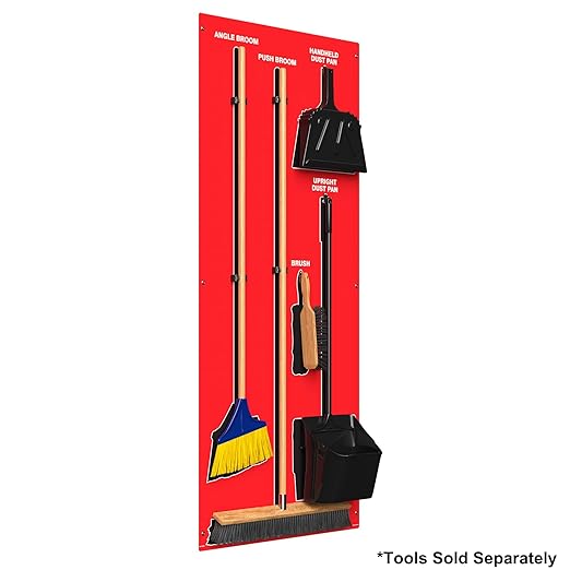 Clean & Sweep 5S Shadow Board/Wall Mount Broom Holder, 68" x 30" Board, 5S Cleaning Station - Board Only, Tools Sold Separately, Made in The USA by AccuformNMC, Red/Black, PSB614RDBK