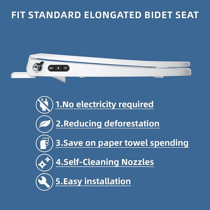 Clirass Bidet Toilet Seat, Knob-Adjustable Water Pressure, Buttons for Switching Between Bidet, Feminine Wash, and Self-Cleaning Modes, Dual Nozzle System, Quick Installation, Fits Elongated Toilets