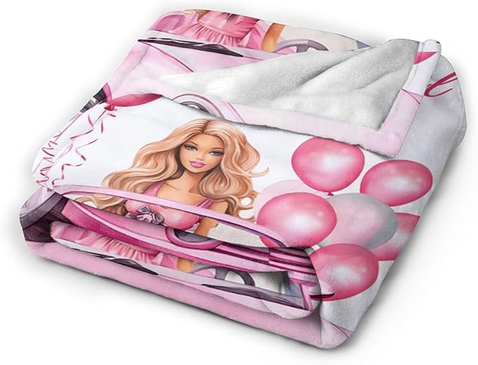 Tijuboni Pink Doll Love Throw Blanket Birthday Gifts for Girls Women Kids Adults Soft Flannel Fleece Blanket for Couch Sofa Bed Home Decor 40"x50"