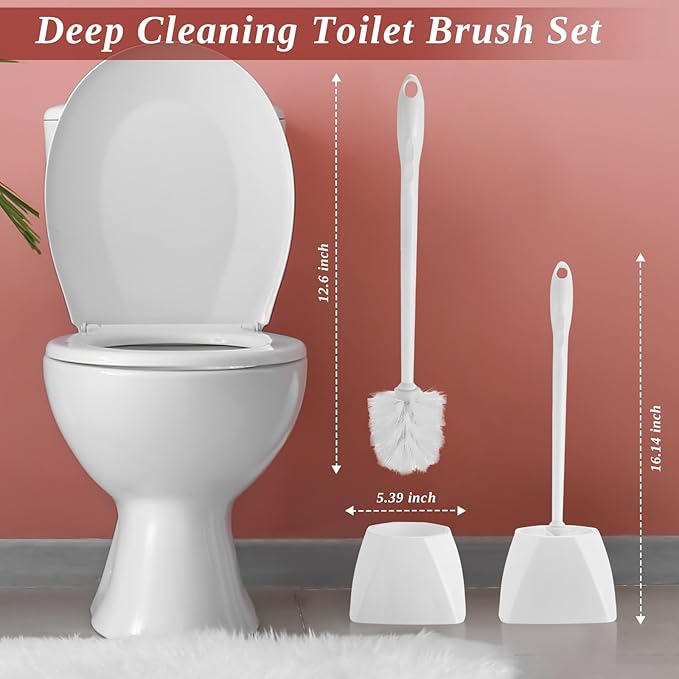 FoldTier 30 Sets Toilet Holder and Brush Set 16.14 Inch Toilet Bowl Cleaner Brush with Caddy Bathroom Scrub Plastic Scrubber with Long Handle for Bathroom Cleaning, Easy to Assemble (White)