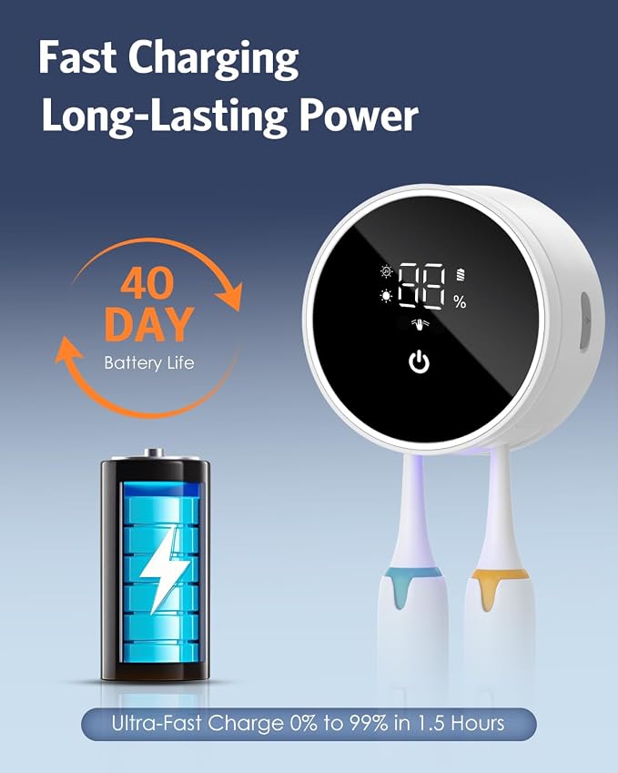 Upgraded UV Toothbrush Sanitizer Holder with Infrared Sensor & Heat Drying, Temracha Wall-Mounted Toothbrush Holder for the Bathroom, LED Smart Display, Fits Toothbrushes & Razor, Portable for Travel
