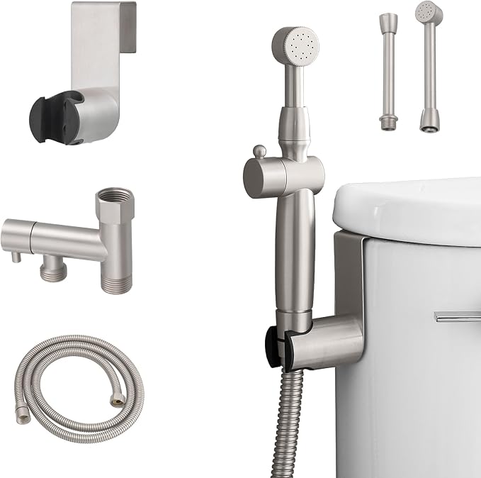 Brushed Nickel Handheld Bidet Sprayer Attachment for Toilet Brass Cloth Diaper Sprayer Bidets for Attachment Toilet with Adjustable Length Spray Heads