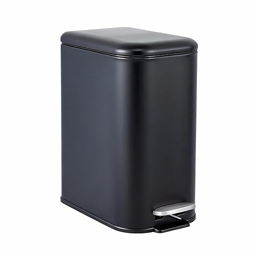 GarveeHome 3.2 Gal Slim Trash Can, Step Garbage Can with Soft-Close Lid, Stainless Steel Recycling Bin Waste Container with Removable Inner Bucket for Kitchen, Bathroom, Office, Black
