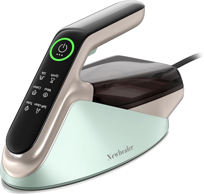 Newbealer Steam Generator Iron, 1500W Turbo Steamer for Clothes (Green) | 2 Bar Steam Pressure Clothes Iron, 4 Steam & 4 Dry Heat Modes, Fast Heat-Up, 350ml Detachable Tank, Auto-Off, Self-Cleaning
