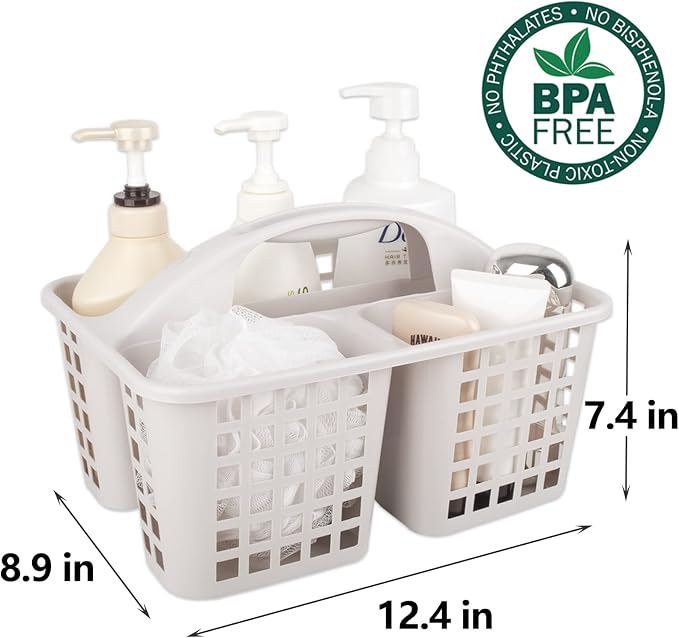 JiatuA Portable Shower Caddy Basket with Compartments Cleaning Supplies Organizer with Handle Plastic Storage Divided Basket Tool Bin for Bathroom, Bedroom, Kitchen, College Dorm, Grey & Light Grey
