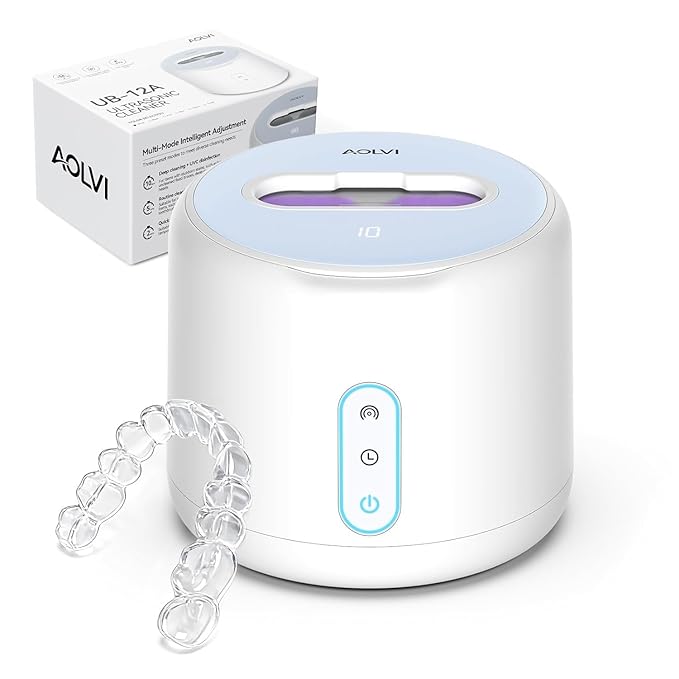Ultrasonic Retainer Cleaner Machine, IPX6 Waterproof Denture Cleaner, 3 Modes Dental Cleaning Pod with RGB Indicator, 45kHz UV for Mouth Guards, 200ML Tank, White